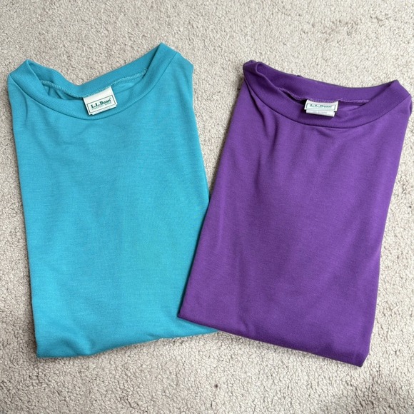L.L. Bean Tops - L.L. Bean Freeport Maine T Shirt Lot of 2 Blue Purple Size L Made in USA  VTG 90